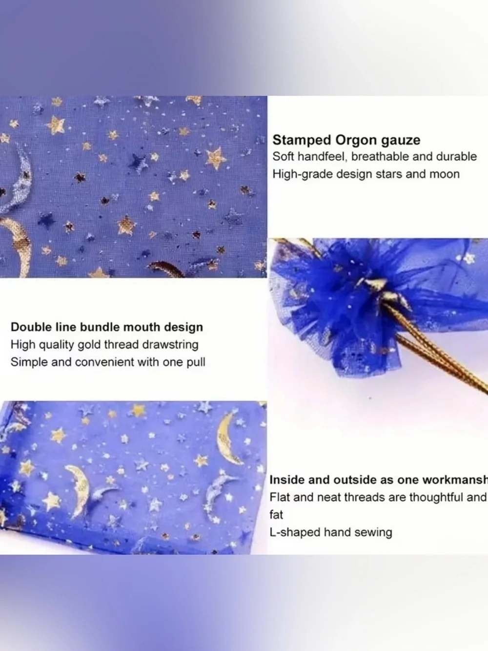 Gold Star Organza Drawstring Favor Bags - Assorted Colors, 50pcs